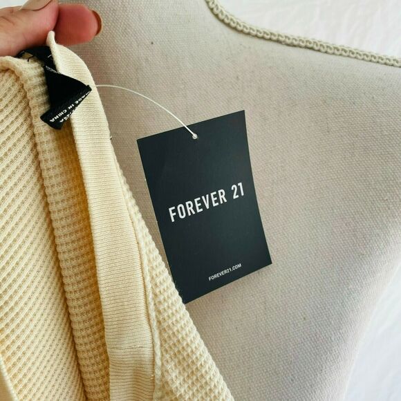 Forever 21 Ribbed Free Spirit Graphic Top Waffle Knit Taupe Faded Retro Size L - Picture 5 of 8